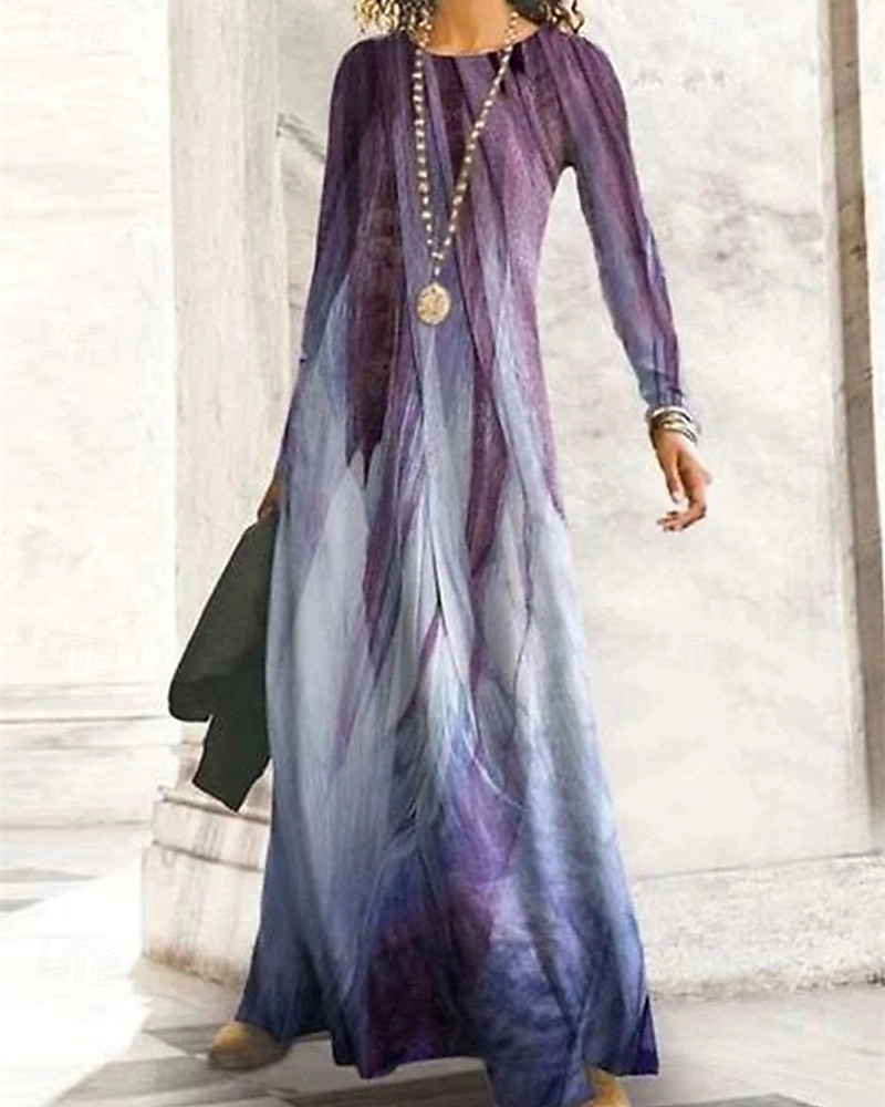 Damskie Długa sukienka sukienka maxi Sukienka Boho Elegancja Zabytkowe Moda Na zewnątrz Impreza Codzienny Regularny Ombre Graficzny Motyl Długi rękaw Półgolf Jasnożółty Czarno szary Czarny Żółty 2025 - $24.99 –P1