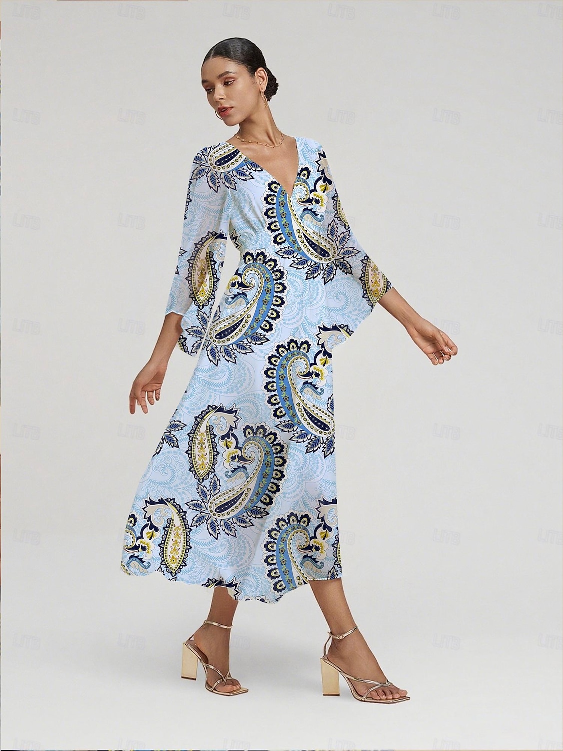 Femmes Féminin Robe Décontractée Bleu Ciel Manche 3/4 Été Printemps Toutes saisons Col en V Moderne Fluide S M L de 2025 ? $135.99 –P2