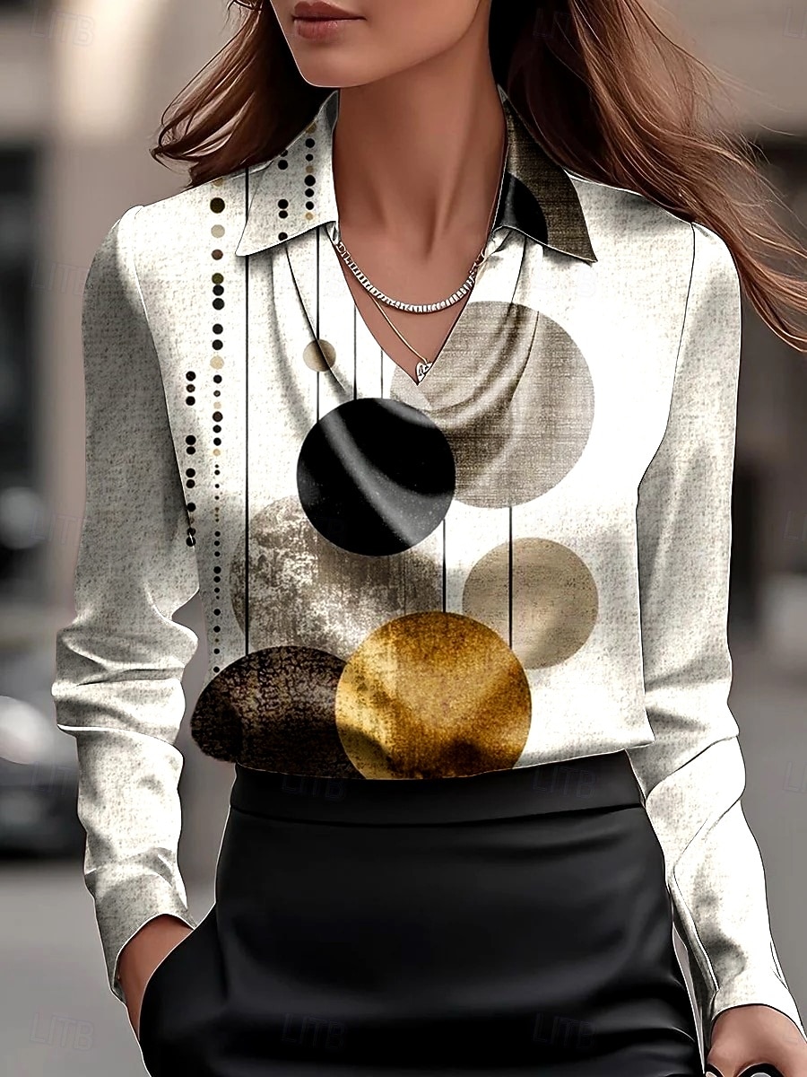 Damen Hemd Ombre Grafik Geometrisch Elegant Stilvoll Modern Langarm Wasserfallausschnitt Normale Oberteile Arbeit Party-Abendmode Täglich Gerafft Drapiert Staubiges Blau Beige Herbst Winter 2025 - $29.99 –P1