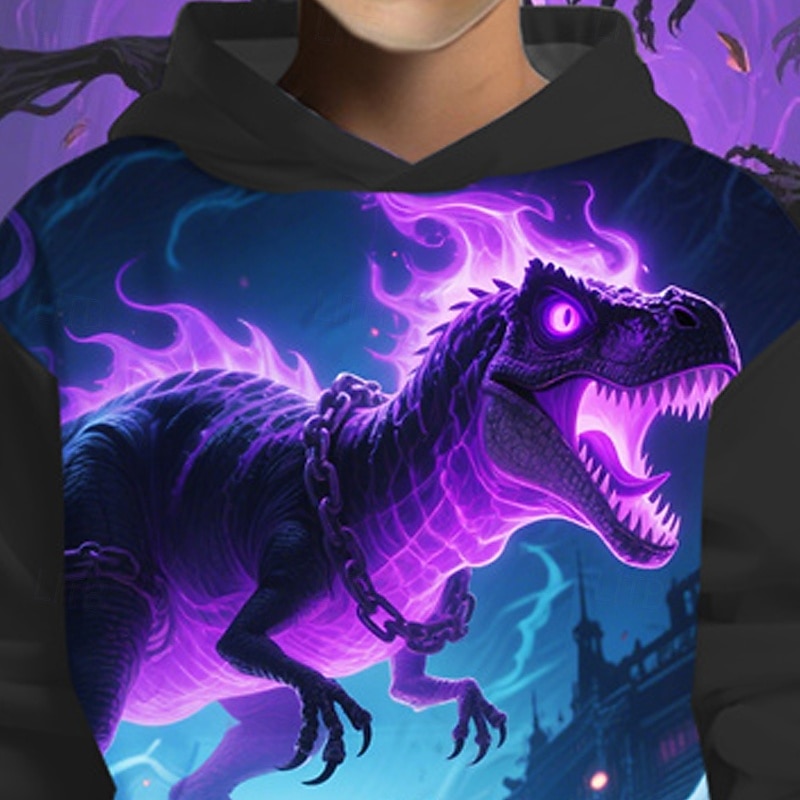 Halloween Gutt 3D Gresskar Dinosaur Hattetrøje Langermet Vår Høst Mote Gatemote Barn 4-12 år Med hette utendørs Avslappet Daglig Normal 2025 - $18.99 –P2