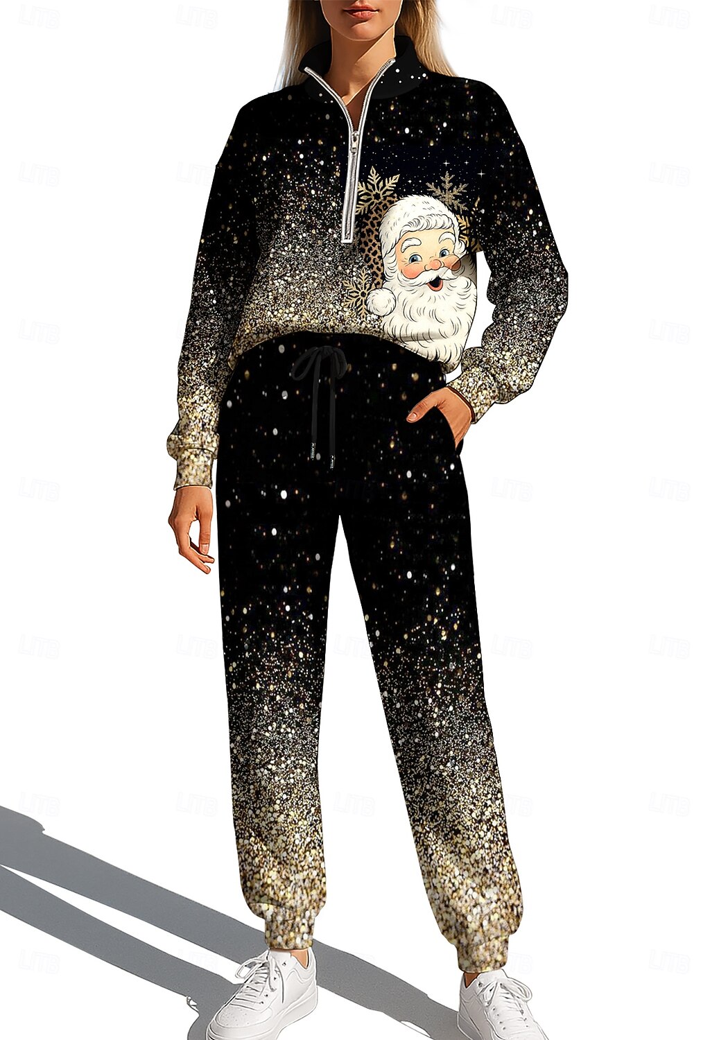 Święta Damskie Bluza dresowa Dres Bluza Ściągana na sznurek Zamek Rozpinana bluza i spodnie dresowe Zestaw odzieży sportowej Wiosna Złota Codzienny Trening Na zewnątrz Miękka Workowaty Długi rękaw 2025 - $39.99 –P3