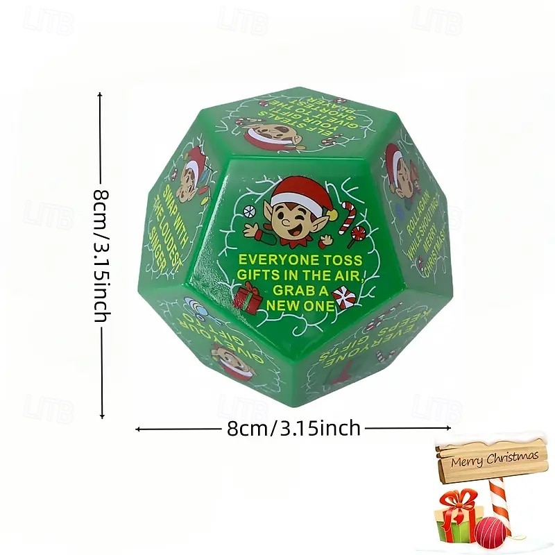 Рождественские игральные кости для обмена подарками, 12 граней с рисунком эльфа, веселые игровые кости для обмена подарками, идеально подходят для праздничных встреч и семейного веселья, игр для 2025 - $10.99 –P7