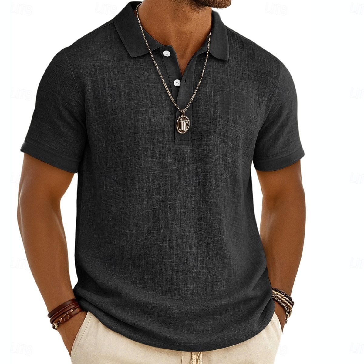 Homens Camisa de linho Camisas Polo Férias Casual Clássico Manga Curta Moda Côr Sólida Botões Verão Primavera Normal Preto Branco Verde Claro Cinzento Azul Marinha cáqui Camisa de linho de 2026 por $26.99 –P5