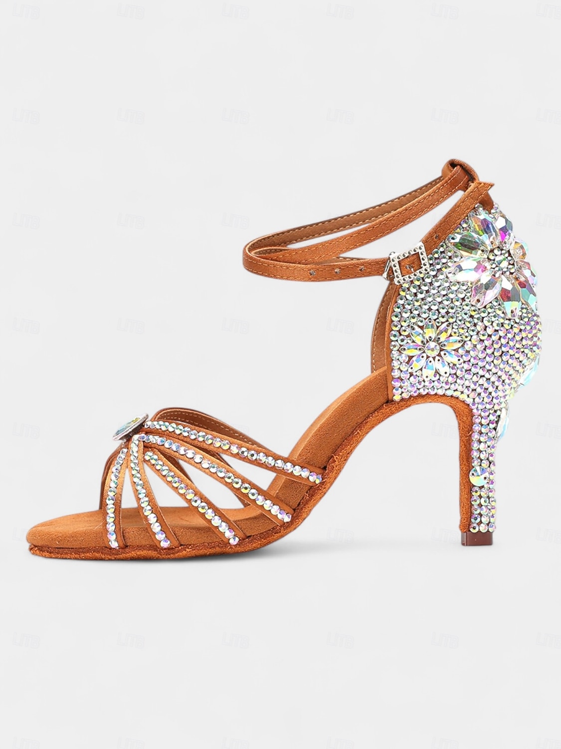 Sapatos de dança latina pretos com strass para mulheres - saltos brilhantes para festas de salão com tira no tornozelo para salsa, rumba e eventos noturnos de 2026 por $54.99 –P5