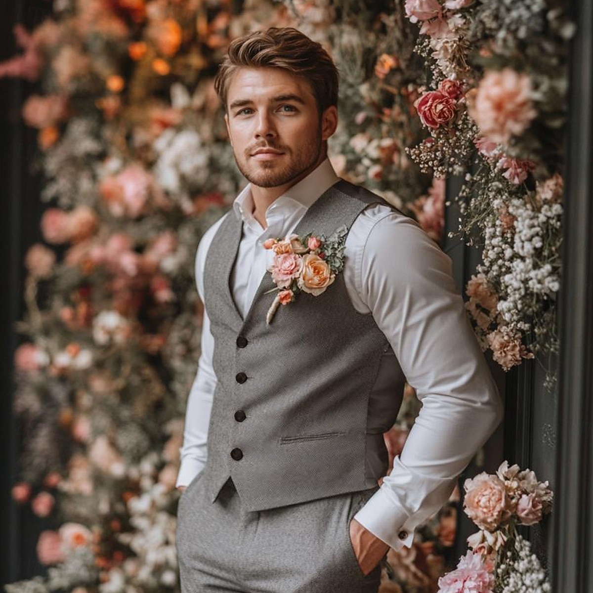 2026年 男性用 タキシード パーティースーツ カジュアル ビジネス グレー 秋冬 スーツ ノッチドラペル ファッション フォーマル ソリッド スリムフィット 2点セット  コレクション – $69.99 –P1