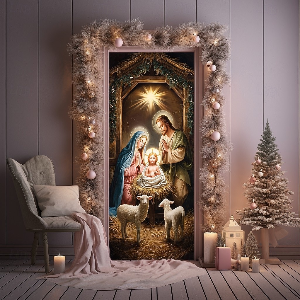 Copertura per Porta di Natale Tenda per Porta con Scene di Natività e Bambino 2025 per Decorazione Feste in Casa del 2025 a $20.99 –P1