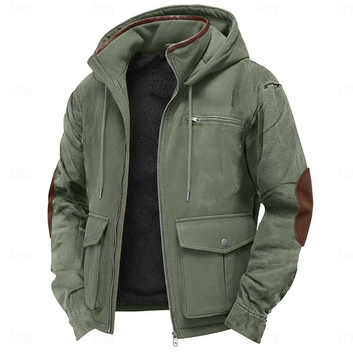 Homens Moletom Full Zip Hoodie Moletom de lã Moletom com capuz forrado de lã Azul Marinha Marron Verde Cinzento Escuro Com Capuz Tecido Patchwork Zíper Bloco de cor Desportos e Ar livre Casual Diário de 2025 por $43.99 –P4