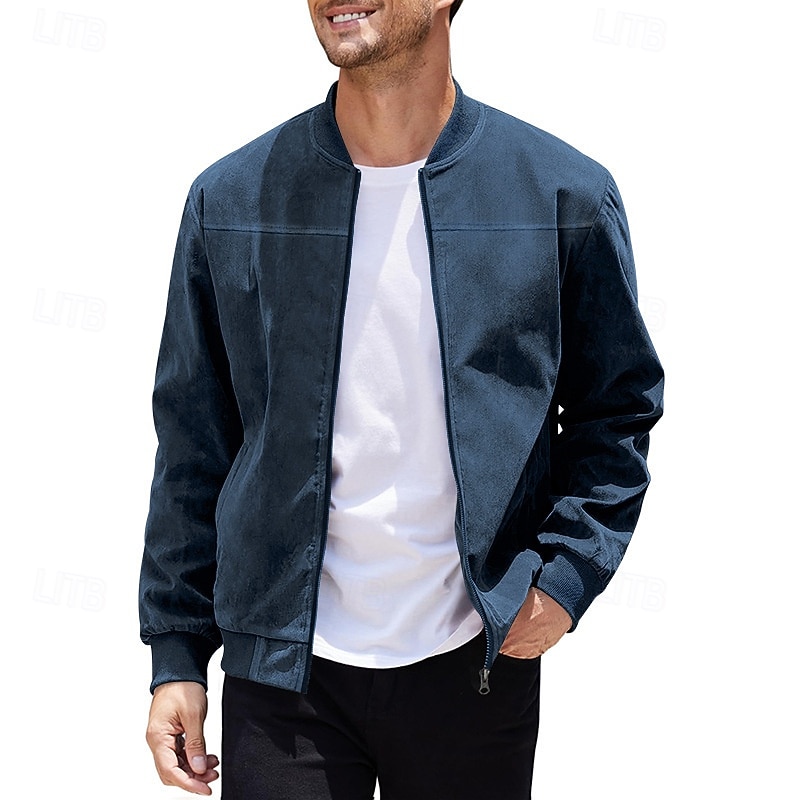 Herren Imitat-Lederjacke Freizeitjacke Urlaub Täglich Warm Tasche Herbst Winter Einfach Mode Klassisch Stehkragen Regulär Schwarz Marineblau Meeresblau Braun Armeegrün Jacken 2025 - $27.99 –P14