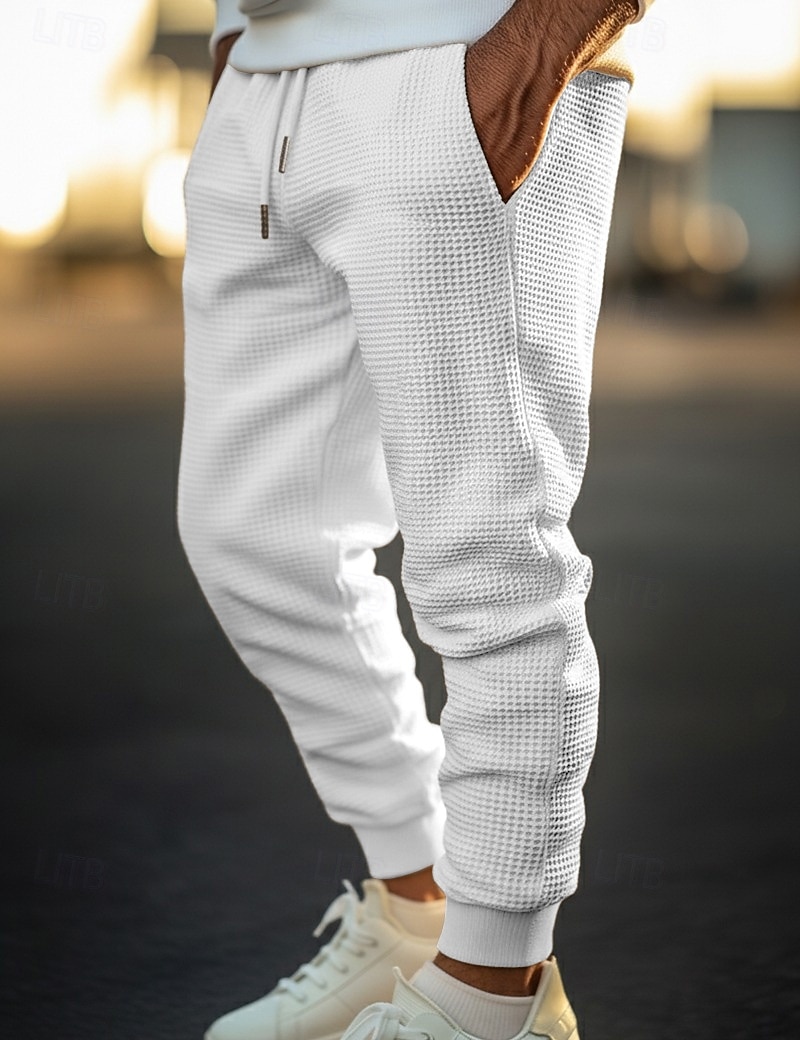 Per uomo Nido d'ape Pantaloni da tuta Joggers Pantaloni Pantaloni casual Coulisse Tasca Frontale Semplice Comodità Lunghezza intera All'aperto Casa Quotidiano Moda Streetwear Nero Bianco Elasticizzato del 2026 a $20.99 –P7