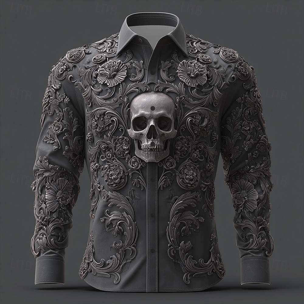 Homme Crâne Imprimé Floral Jour des Morts Chemise Chemise Boutonnée manche longue Vintage Rétro Style gothique sombre Extérieur Fête Printemps Automne Col Rabattu Impression 3D Chemise en lin Noir de 2026 ? $27.99 –P2