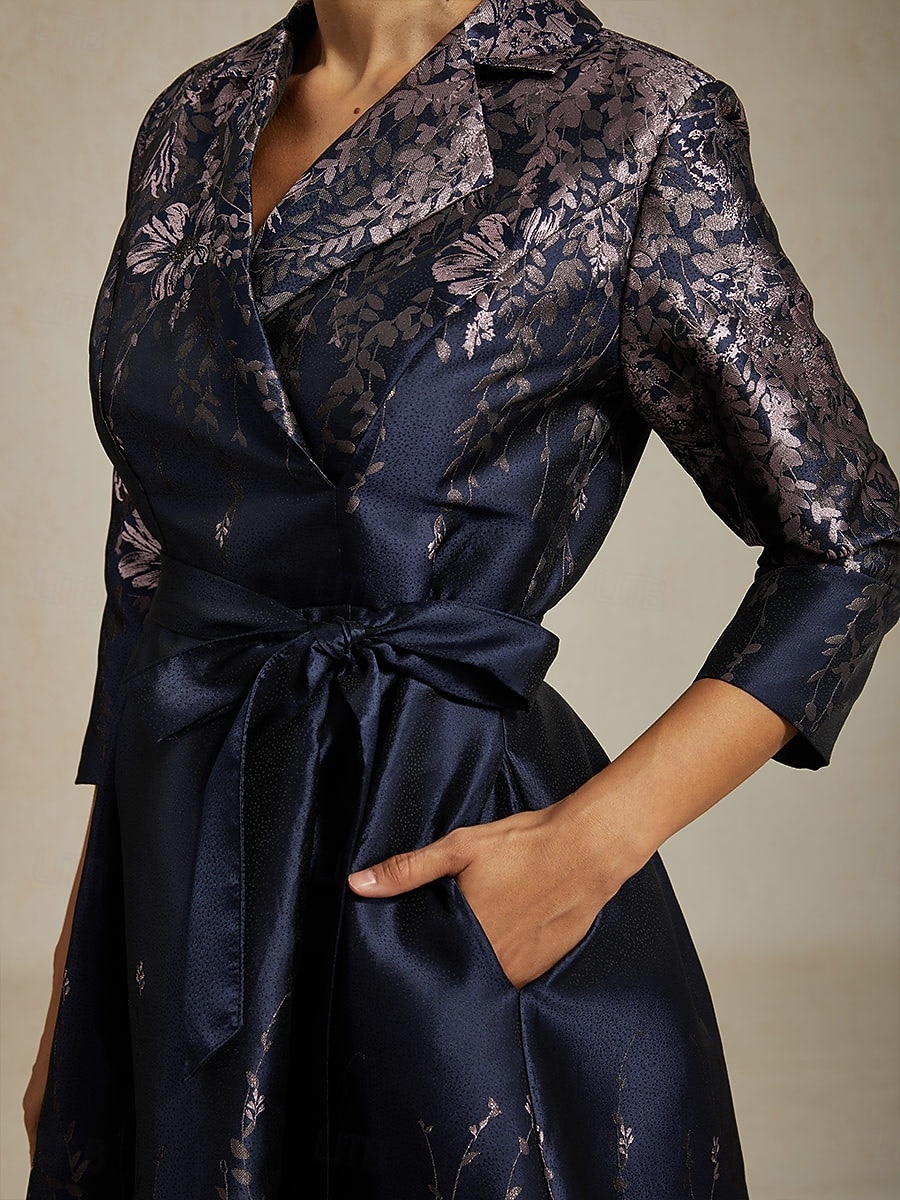 Per donna Abito Midi Tubino Elegante Compleanno Floreale Manica 3/4 Colletto a Camicia Blu marino Estate Primavera Autunno Inverno del 2025 a $169.99 –P4