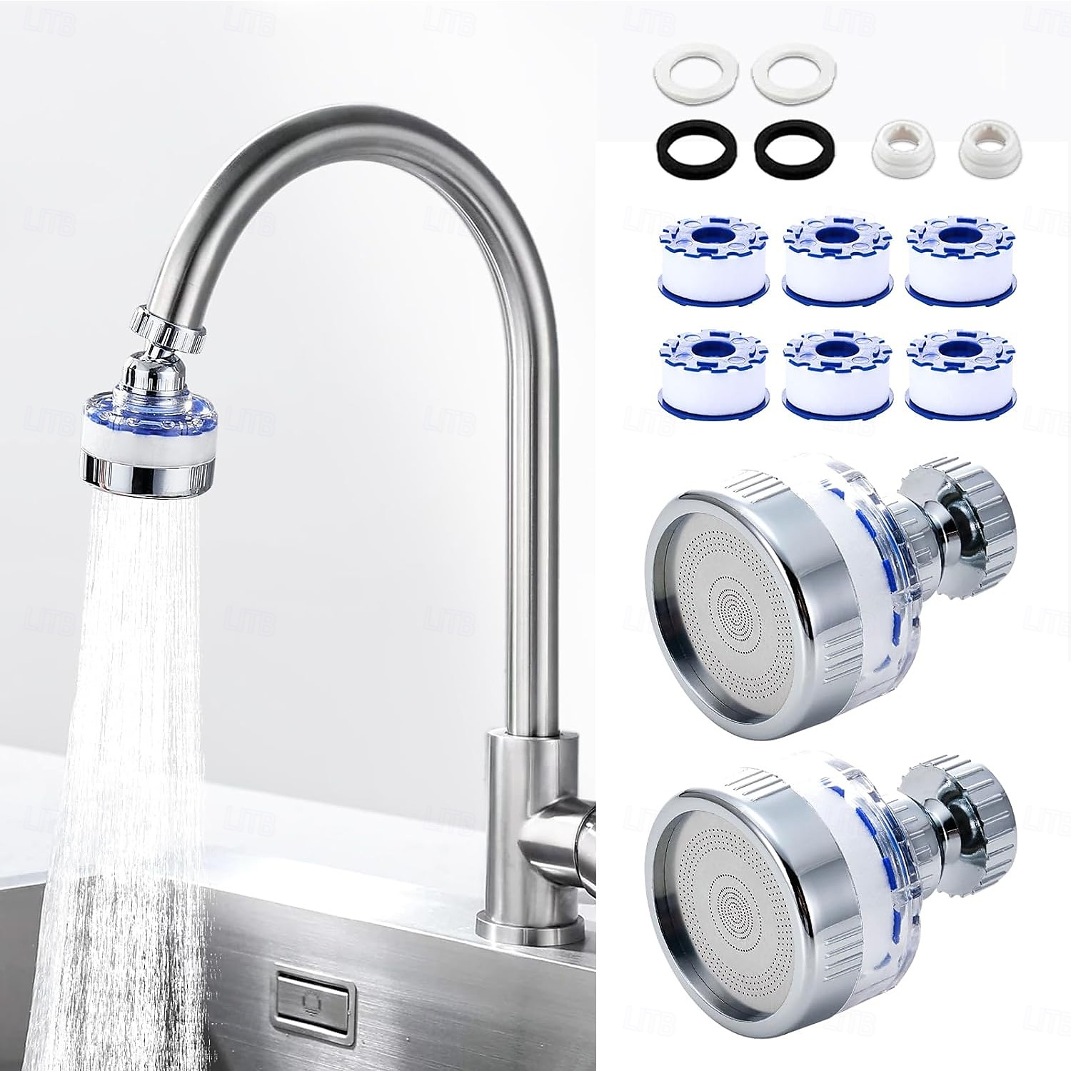 bucătărie universală rotativă la 360 de grade &Purificator de apă pentru robinet de baie - Pachet de 2 robinete cu filtru de apă pentru chiuvetă cu 6 cartușe de filtrare - elimină clorul, fluorul și 2026 - $24.99 –P1