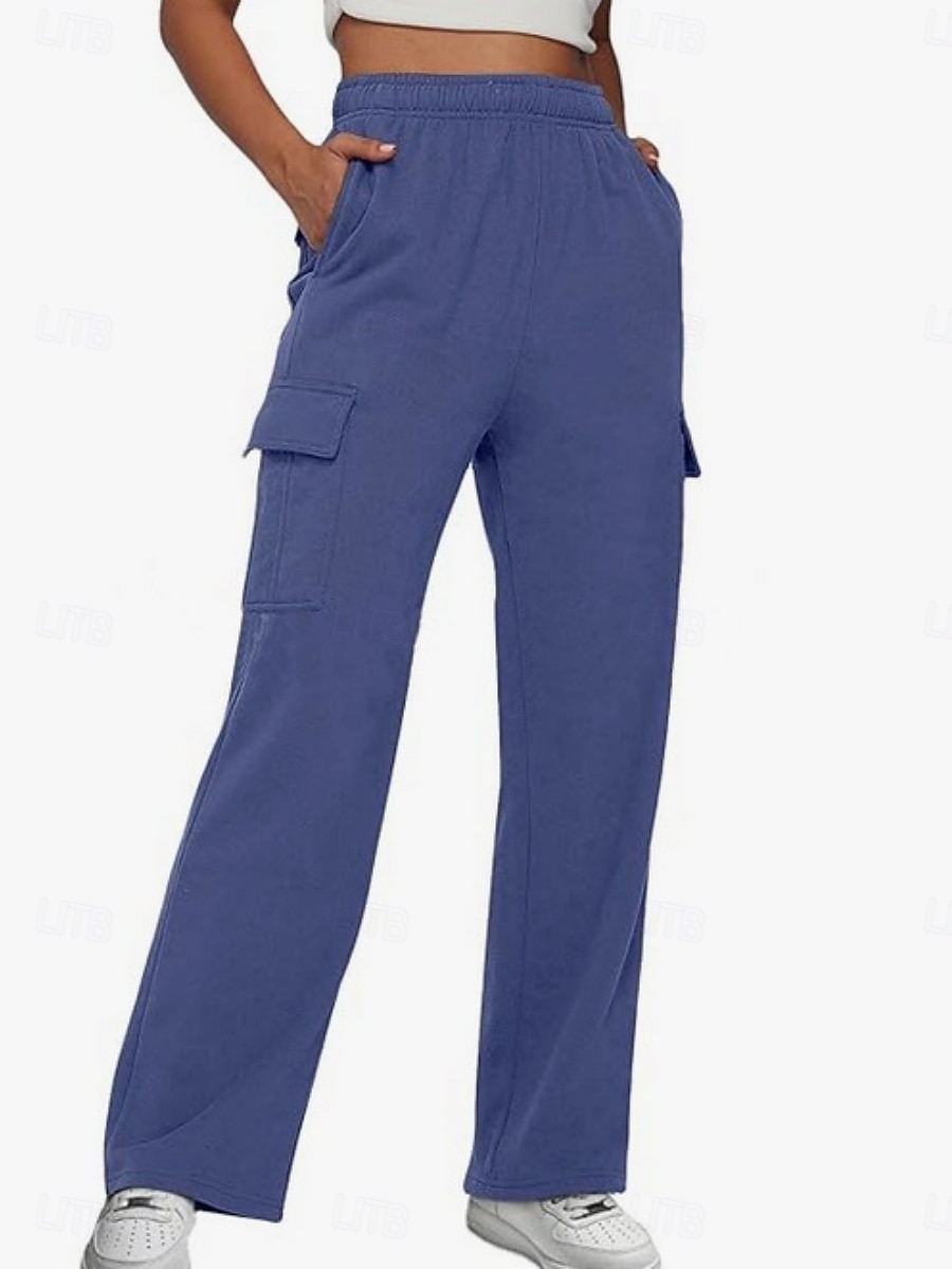 Mulheres Calças Cargo chinês Moda Roupa de rua Casual Comprimento total Cintura Alta Tecido Bolsos Cintura elástica Confortável Macio Micro-Elástica Ao ar livre Rua Castanho Escuro Cinzento Escuro de 2025 por $37.99 –P8
