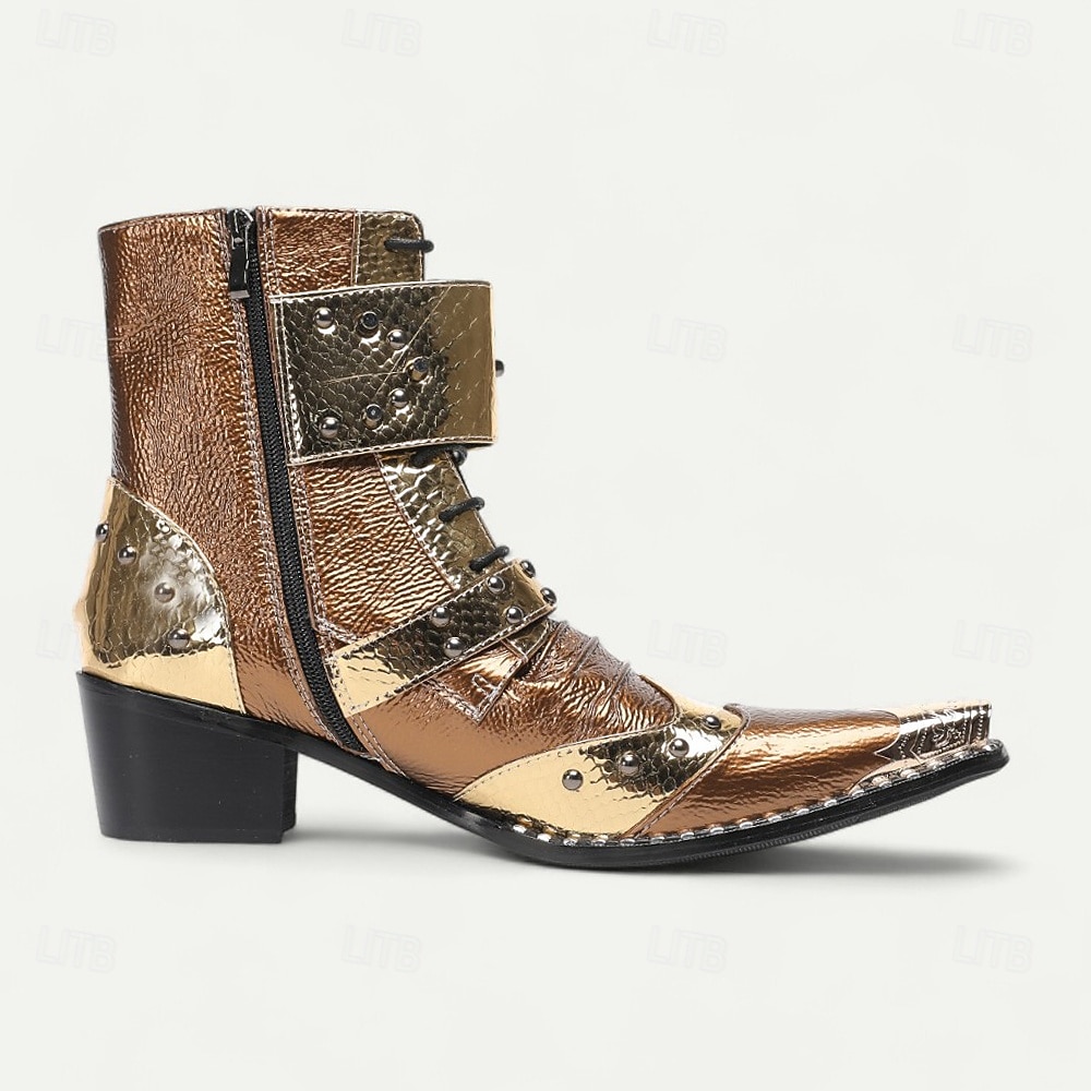 Bottines rétro punk pour homme – en cuir de vachette véritable marron avec rivets et brides à boucle, style rock gothique pour concerts, discothèques et mode moto de 2025 ? $159.99 –P4