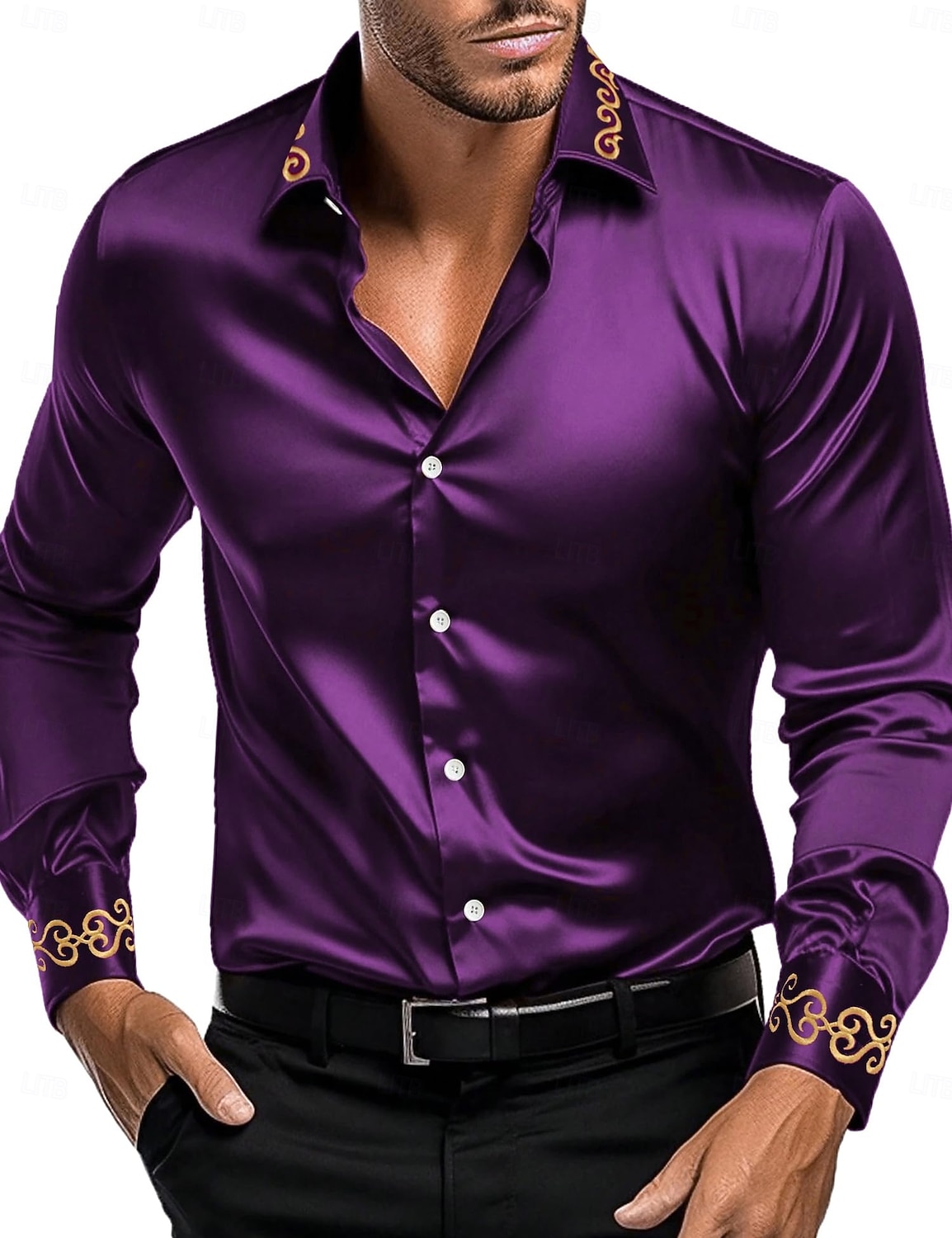 Herren Hemd Satinhemd Kleidhemd Freizeithemd Knopfhemd Einfach Formell Hochzeit Schwarz Weiß Rote Blau Langarm Revers Ganzjahres Bekleidung Rein 2025 - $26.99 –P6