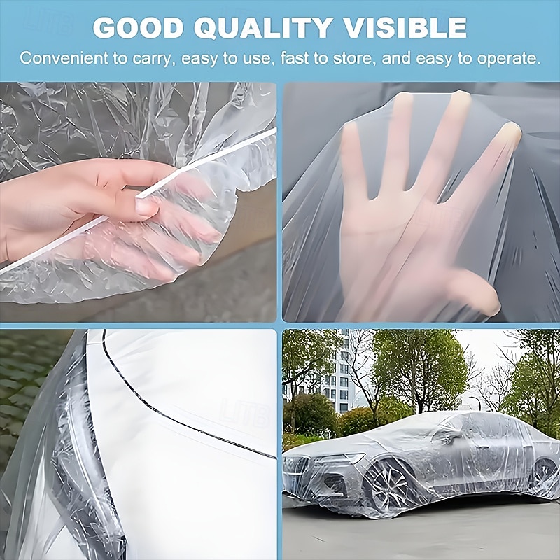 Universele transparante autohoes - zware PE-folie stofdicht &UV-bescherming, krasbestendig, transparant, volledige dekking voor bescherming tegen alle weersomstandigheden, binnen- en buitengebruik 2026 - $16.99 –P9