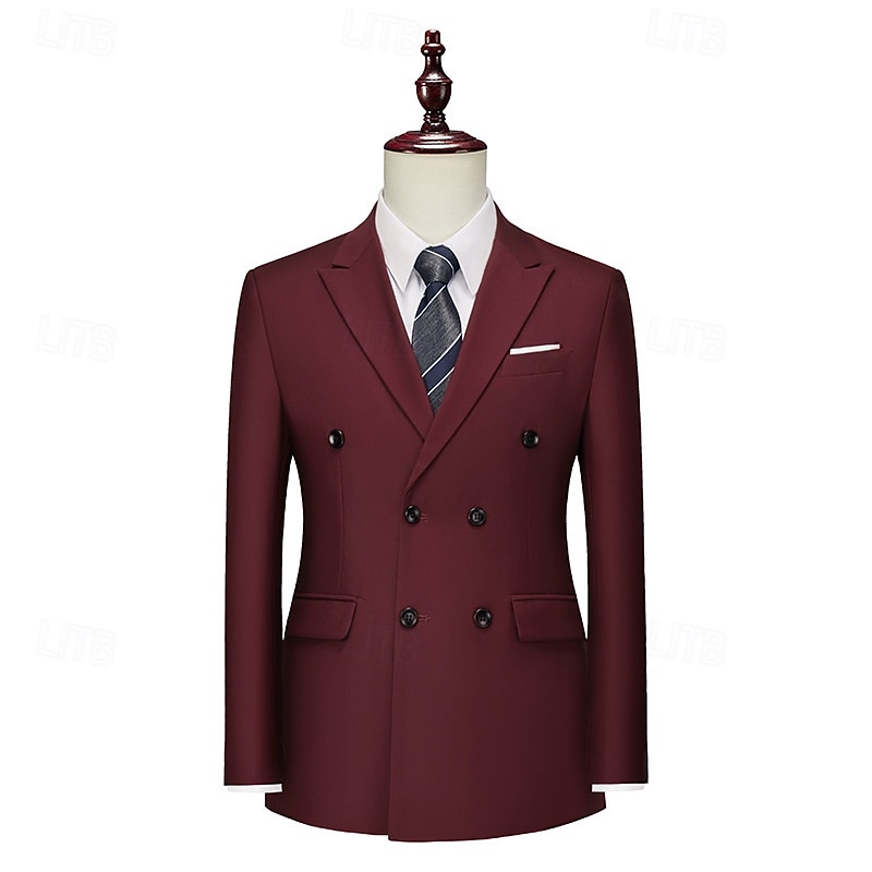 Homme Blazer Affaires Cocktail Fête de mariage Mode Occasionnel Printemps Automne Polyester Uni Avec Poches Boutons Confortable Double Boutonnage veste Noir Blanche Jaune Rose Claire de 2025 ? $71.99 –P17