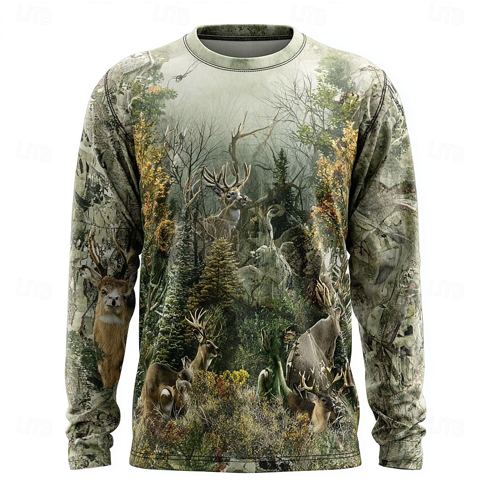 Miesten naamiointi Hirvet T-paita Pitkähihainen T-paita 3D-tulostus Tiukka pyöreä kaula-aukko Paita Muoti Ulkoilma Katu Urheilu ja ulkoilu Metsästys Vihreä 1# Vihreä 2# Vihreä 3# Kesä Kevät Vaatetus 2026 - $21.99 –P1