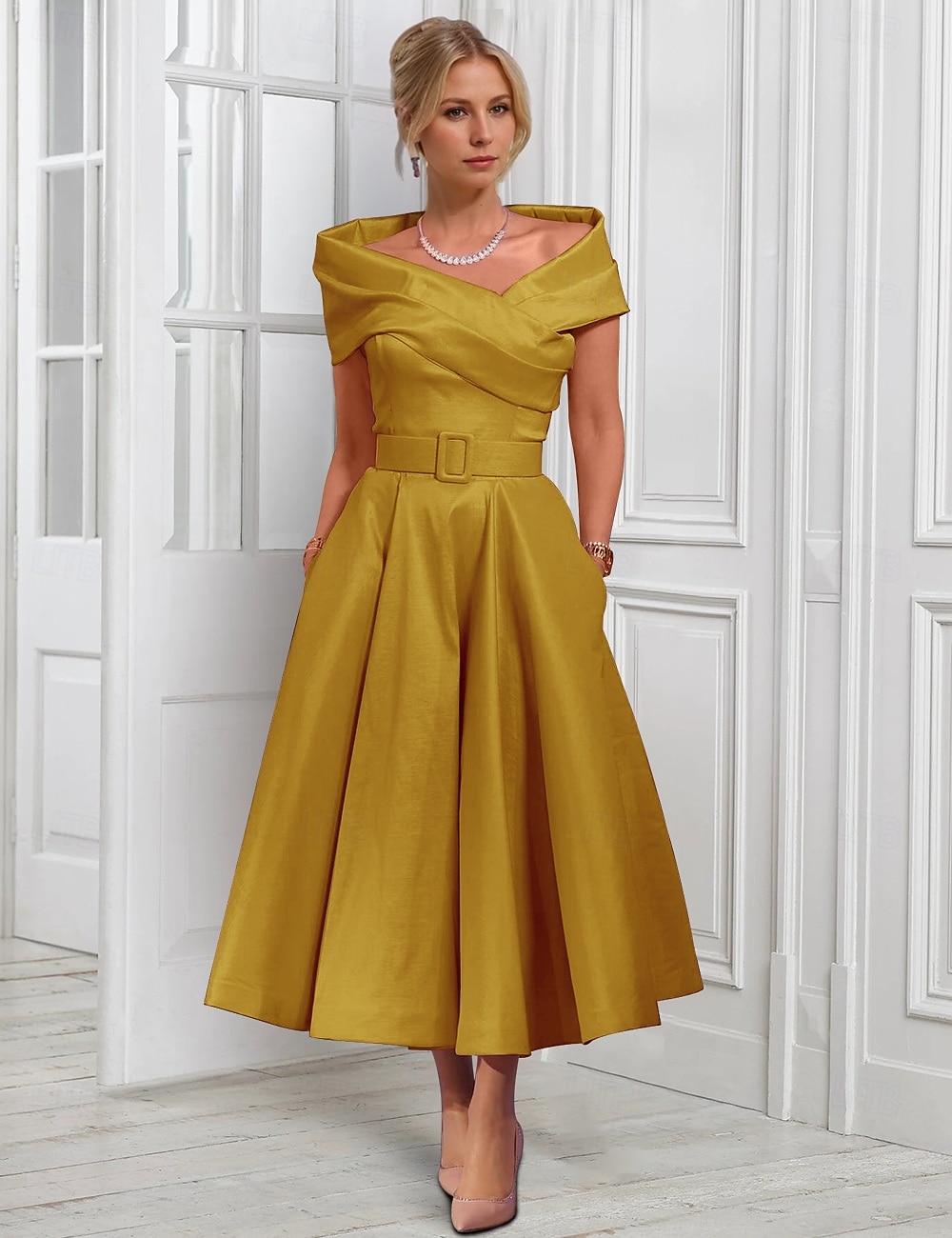 open lace back dress Ladivine CD0225 Tea Length Party Dress main image 1