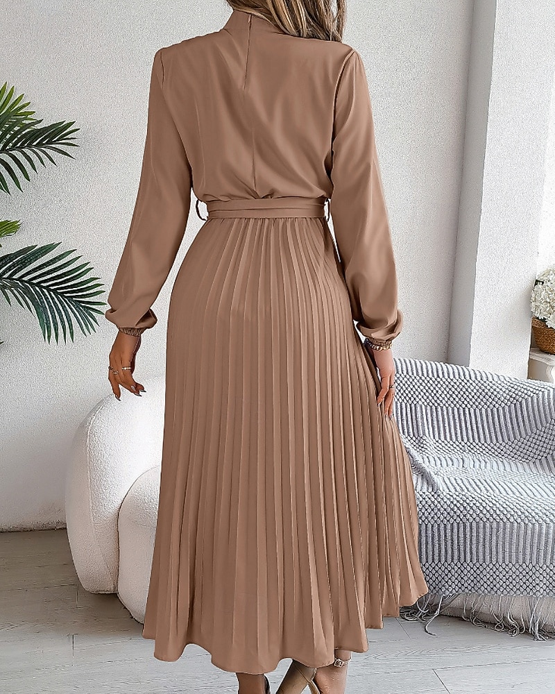 Mulheres Vestido midi vestido de cetim Vestido de festa Vestido Coquetel Vestido franzido Elegante Moderno Festa de Noite Festa Encontro Normal Tecido Manga Longa Colarinho Chinês Preto Rosa Vinho de 2026 por $31.99 –P14