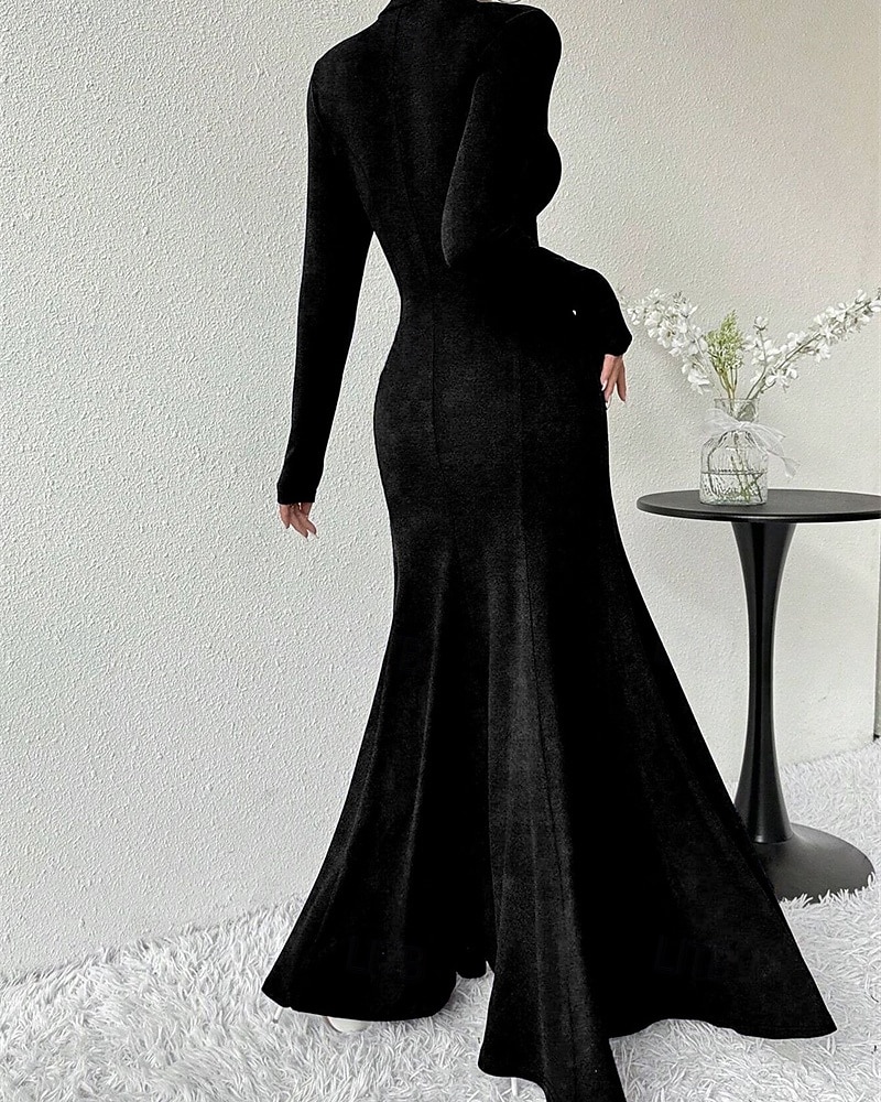 Pentru femei Rochii Midi Rochie neagra Rochie casual Elegant Modă Modern În aer liber Zilnic Ieșire Fit regulat Simplu Manșon Lung Guler Pe Gât Negru Primăvară Iarnă Toamnă 2025 - $43.99 –P4