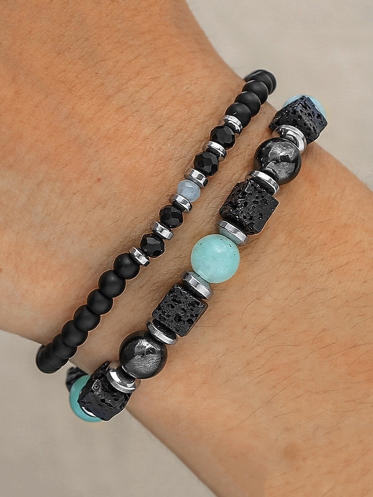 Armbåndssett med natursteinperler til menn, bohemsk lagdelt stretcharmbåndsmykke til fritidsbruk, fester og gaver 2026 - $11.99 –P1