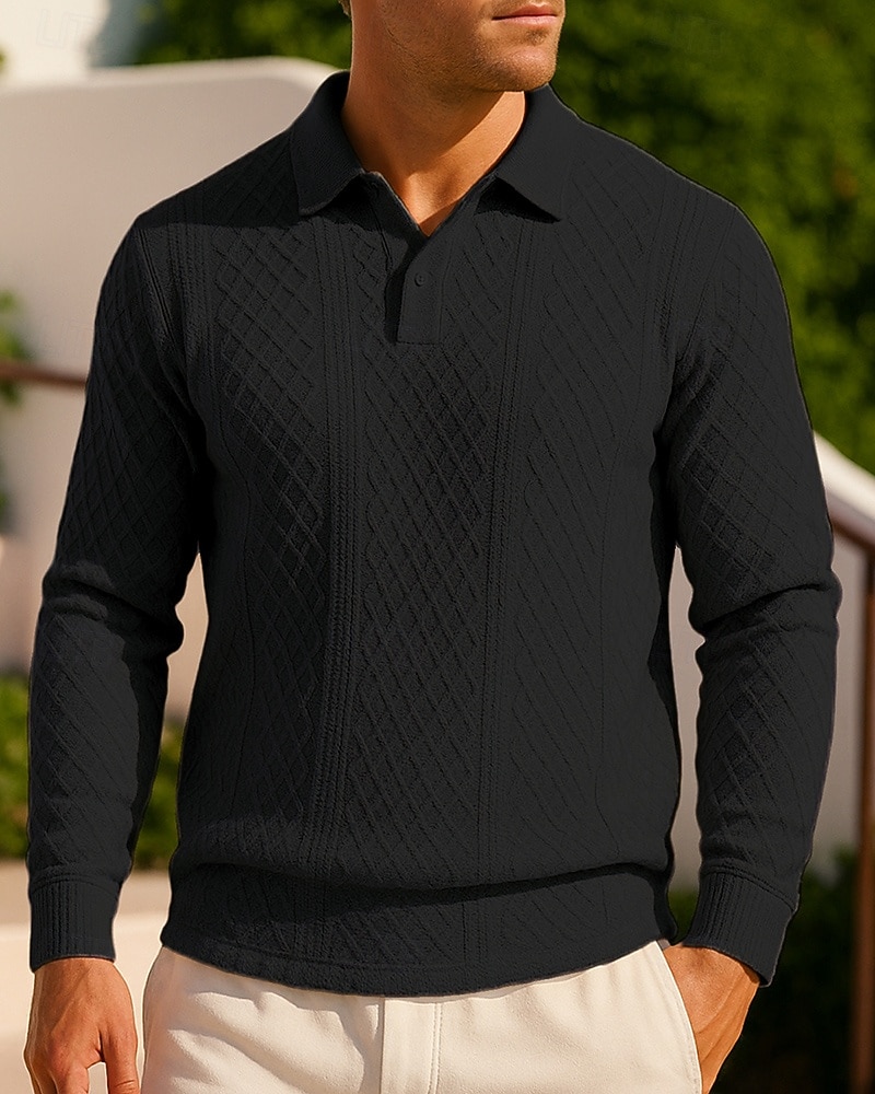 Miesten Jacquard-neulepaita Vapaa-ajan poolopaidat Jakardi Pitkähihainen Topit Urheilu- ja treenivaatteet Syksy Yhtenäinen Muoti Ulkoilu Matkailu Urheilu Urheiluasut Urheiluvaatteet Musta Sininen 2025 - $25.99 –P5