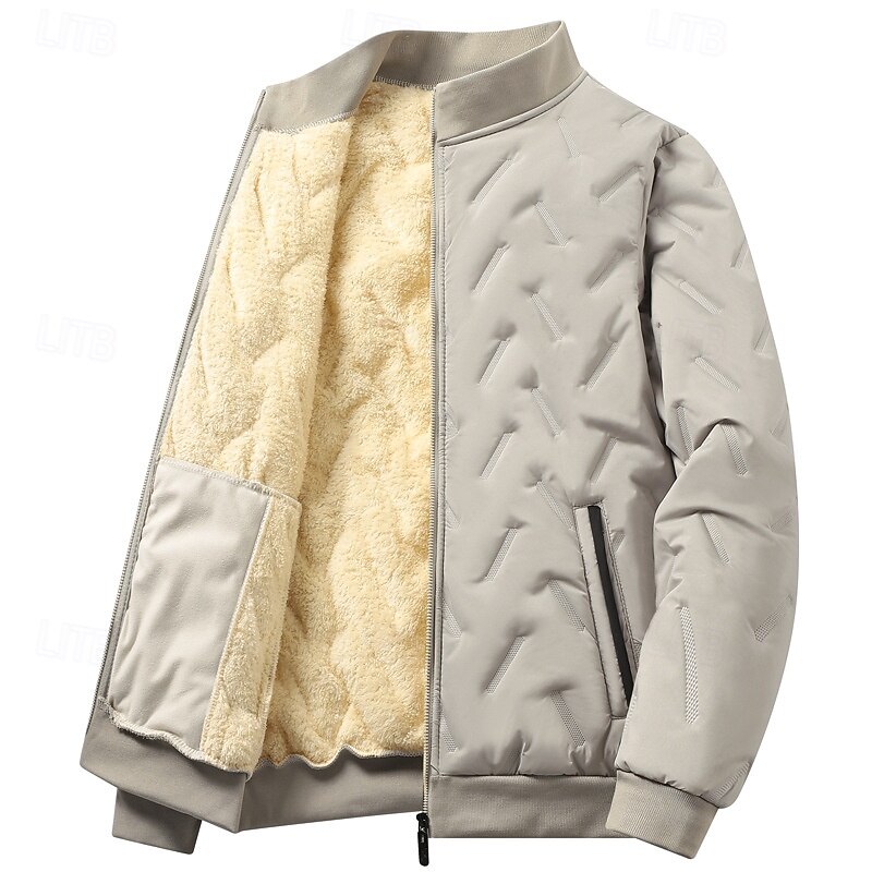 Men's Winter Jacket Quilted Jacket Fleece Jacket Parka Pocket Polyster Fleece lined Vacation Daily Wear Date Regular Fashion Casual Comfortable Thermal Warm Fall Winter Solid / Plain Color Black 2026 - $34.99 –P16