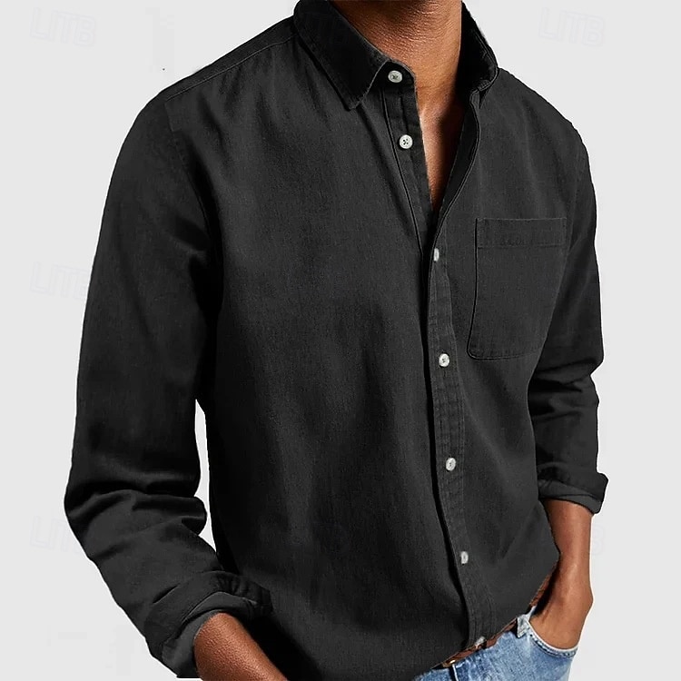 Herren Hemd Freizeithemd Knopfhemd Schwarz Weiß Rosa Rote Marineblau Langarm Einfach Revers Lässig Täglich Fronttasche Bekleidung Elegant Mode Lässig 2025 - $20.99 –P6
