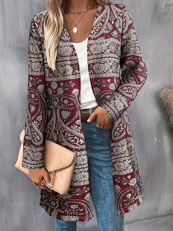 Femmes Manteau d'Hiver Trench Léger Confortable Imprimé Front ouvert ancien Mode Occasionnel Boho Vintage Géométrique Vacances Occasionnel Long Sans Col Coupe régulière manche longue Vêtements de 2025 ? $23.99 –P2