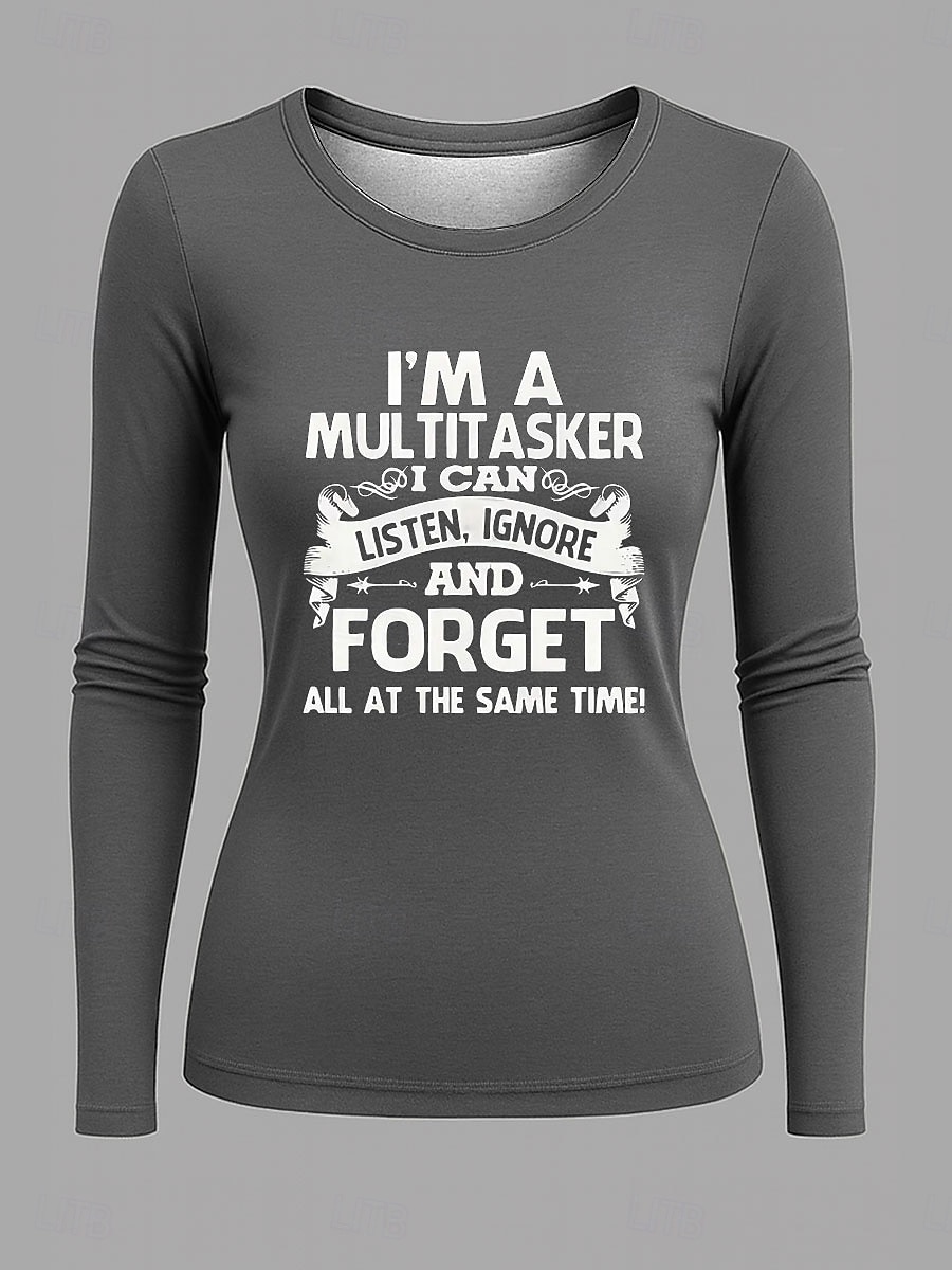 Dámské Tričko Grafika Písmeno Vinobraní Módní stylové Dlouhý rukáv Tričkový Kulatý Běžné topy Denní Víkend Tisk Černá Rubínově červená Vodní modrá Šedá Jaro Podzim 2025 - $22.99 –P1