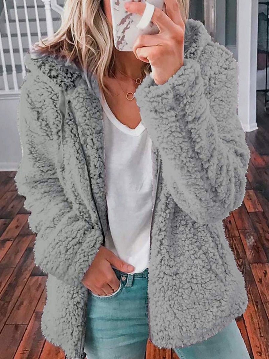 Per donna Cappotto Teddy Confortevole Traspirante Tasca Casual Semplice Vacanza Streetwear Casuale Abbigliamento quotidiano Cerniera Regolare Con Cappuccio Vestibilità regolare Manica Lunga Capispalla del 2025 a $24.99 –P5