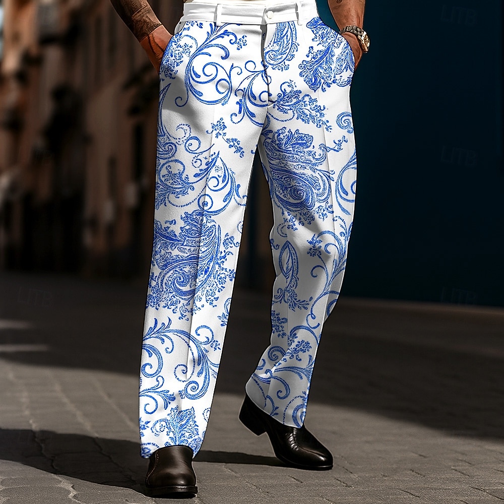 Men's Paisley Floral Print Ethnic Dress Pants Trousers Suit Pants Mid Waist Vintage Retro Casual Holiday Relaxed Fit Flat Front Dress Pants with Side Pockets Spring Fall 3D Print Black White 2026 - $31.99 –P4