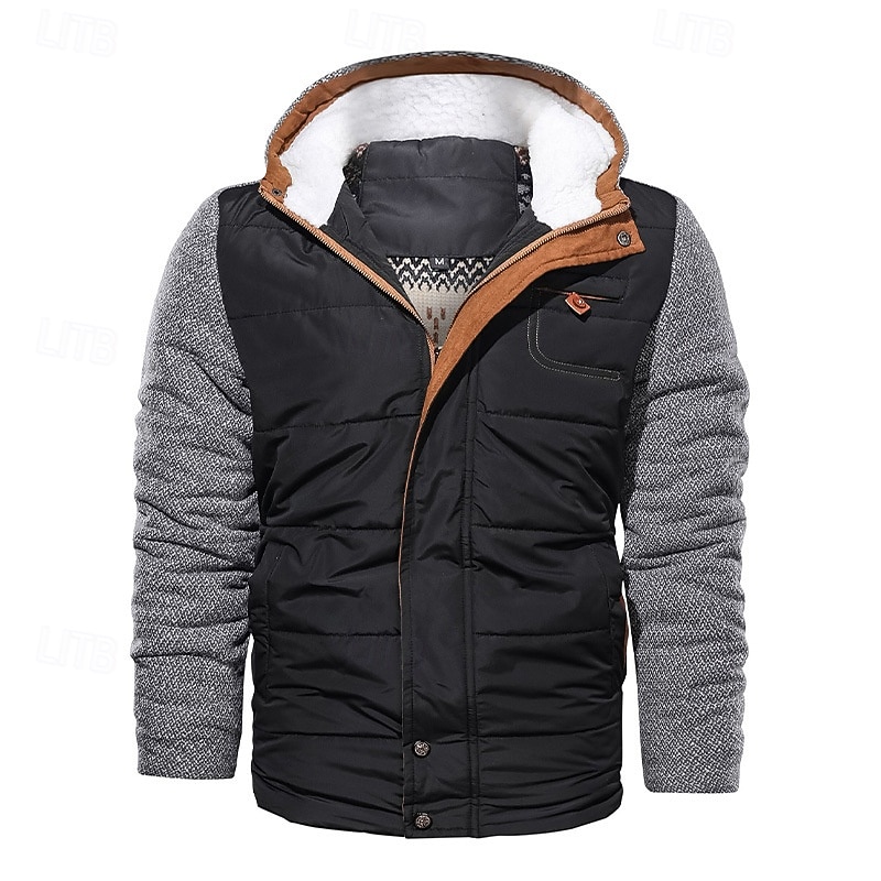 Men's Winter Jacket Fleece Jacket Casual Jacket Vacation Daily Thermal Warm Pocket Fleece Fall Winter Color Block Fashion Streetwear Hooded Regular Black Blue Jacket 2025 - $79.99 –P8