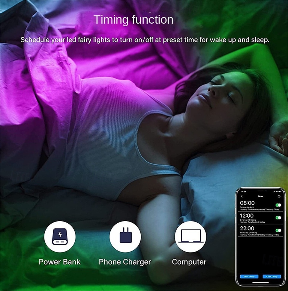 Lights 20M/66FT 200 LED BeadsTuya, Wedding Festival Indoor and Outdoor Courtyard IP68 Waterproof Colorful Light String Bluetooth APP Remote Control Colorful Leather Wire Light String Usb 2026 - $20.99 –P7