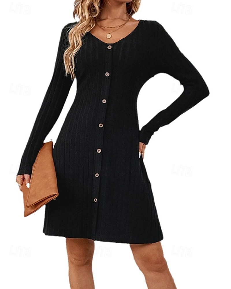 Femmes Mini Robe Robe Décontractée Élégant Mode Moderne Extérieur Quotidien Sortir Coupe régulière Uni manche longue Col ras du cou Noir Printemps Automne de 2025 ? $19.99 –P2