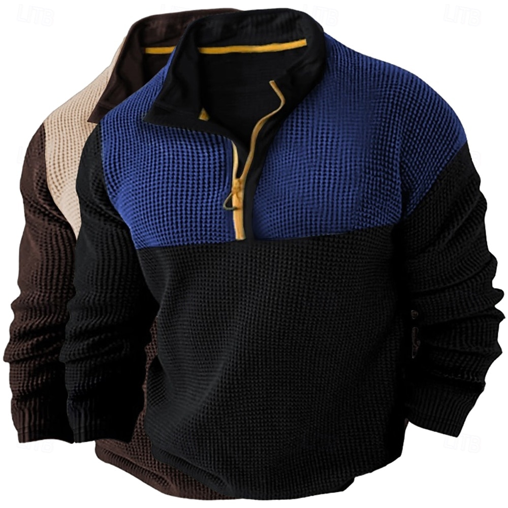 Per uomo Camicia a nido d'ape Maglietta Maglia Mezza Zip Camicia a Maniche Lunghe Manica Lunga Zip a un quarto Autunno Primavera & Autunno Blocco di colori Moda Designer Essenziale Patchwork 2 Pezzi del 2025 a $37.99 –P7