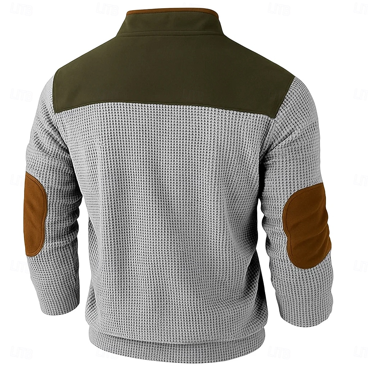 2025年 男性用 ワッフルTシャツ 長袖 ハーフジッパー バンドカラー 秋 春 & 秋 純色 テクスチャード加工 ファッション ベーシック カジュアル カラーブロック ストリート カジュアル スポーツ ブラック イエロー ネイビーブルー メンズトップTシャツ  コレクション – $23.99 –P3