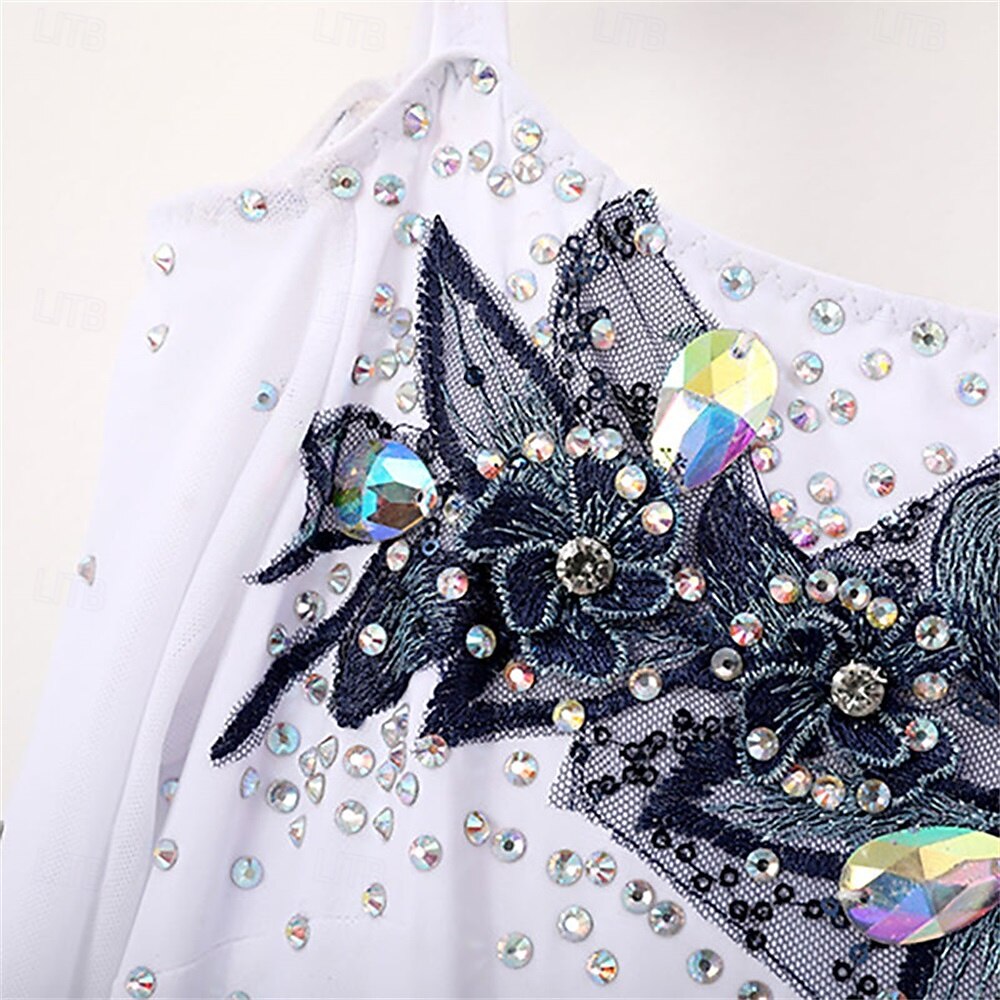 abito da ballo da sala da ballo moderno da competizione in pizzo bianco con diamanti da donna del 2026 a $251.39 –P9