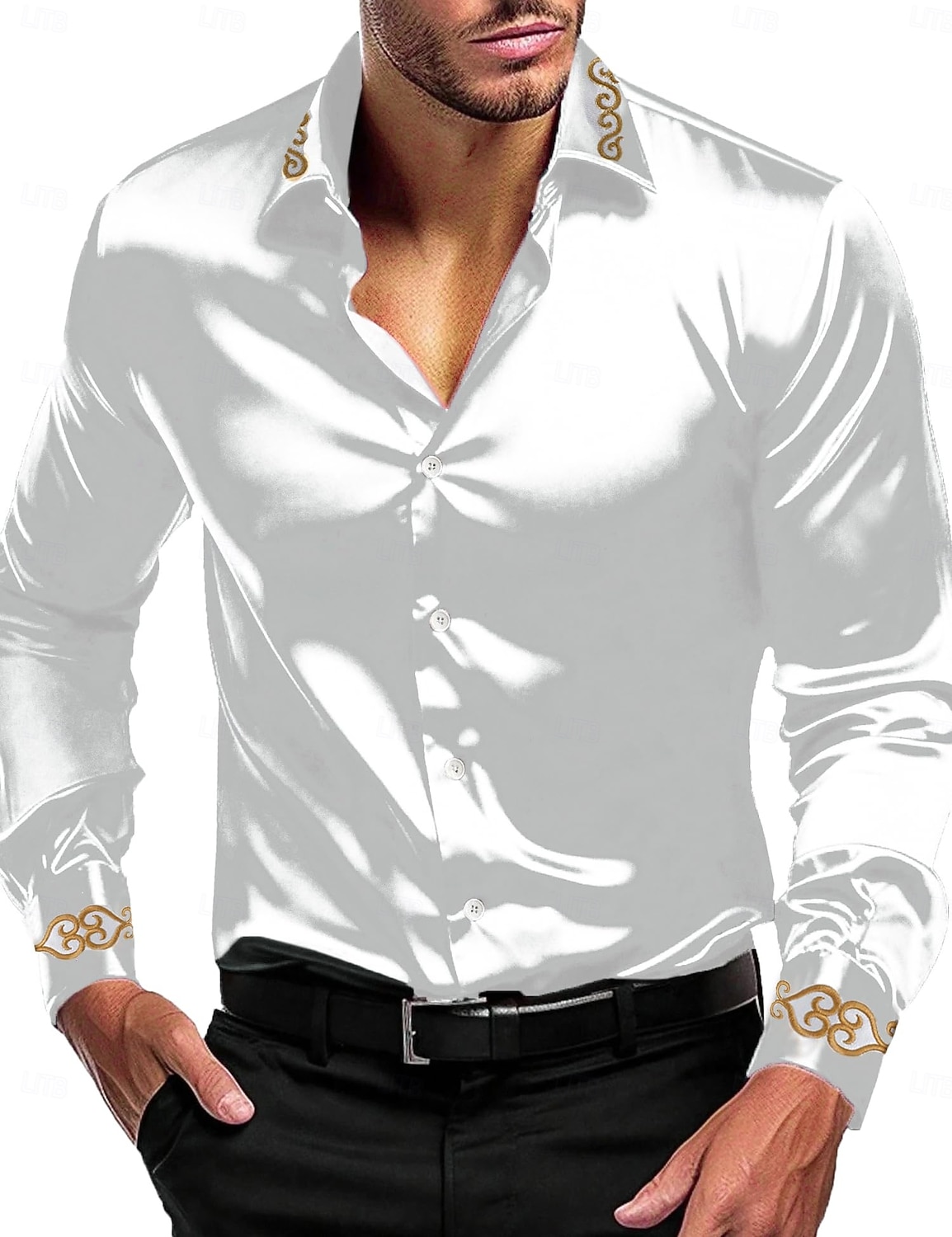 Herren Hemd Satinhemd Kleidhemd Freizeithemd Knopfhemd Einfach Formell Hochzeit Schwarz Weiß Rote Blau Langarm Revers Ganzjahres Bekleidung Rein 2025 - $26.99 –P5