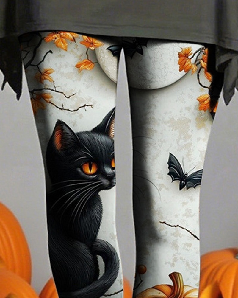 Жен. Леггинсы Уютные леггинсы Классический На каждый день Полная длина ЗавышеннаяPantsHalloween Кот Тыква Рисунок Сохраняет тепло Удобный Эластичная Отпуск Повседневные Праздники Белый Осень Зима 2025 - $21.99 –P2