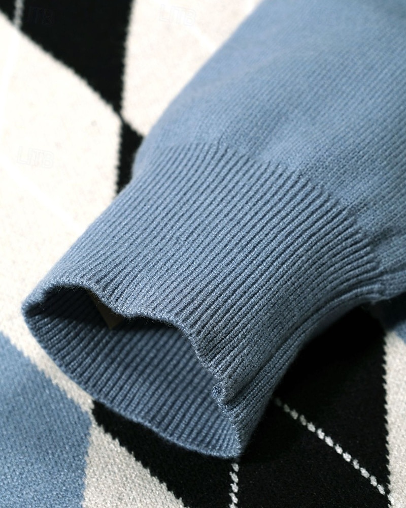 Homens Suéter de Natal camisolas de natal Pulôver suéter Suéter de malha Estriado Tricotar Tops regulares Tricotado Xadrez Gola Redonda Moda Básico Férias Roupa Diária Roupa Outono Inverno Azul Claro de 2026 por $33.99 –P4