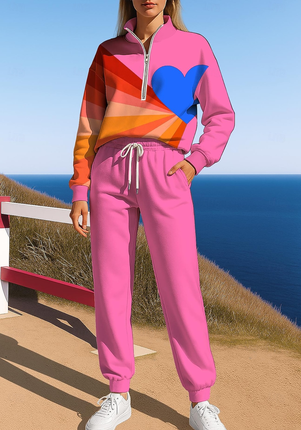 Women's Sweatshirt Tracksuit Sweatsuit Drawstring Zipper Heart Jacket and Sweatpants Athletic Clothing Set Spring Fall Winter Pink Casual Workout Outdoor Soft Baggy Long Sleeve Sport Activewear 2026 - $43.99 –P3