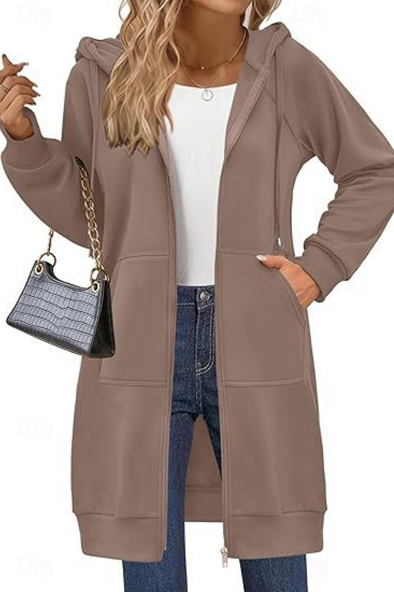 Naisten Huppari takki Mukava Hengittävä Vetoketju Tasku Vapaa-aika Tavallinen Loma Katu Kausaliteetti Arki-asut Vetoketju Pitkä Hupullinen Normaali Pitkähihainen Päällysvaatteet Laivasto Musta 2026 - $41.99 –P9