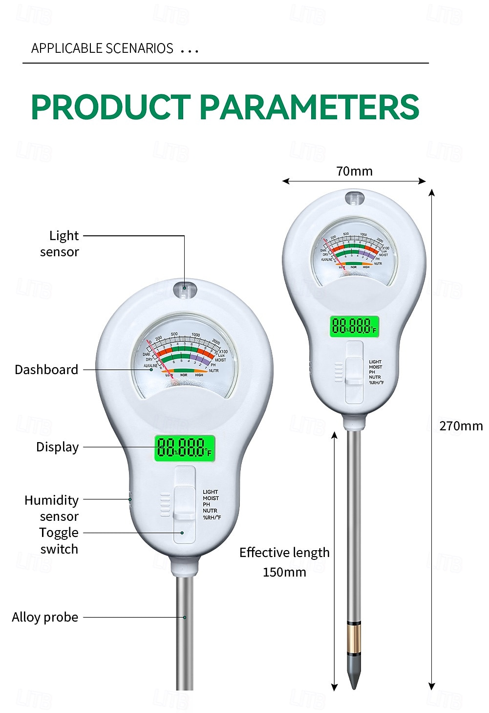 Digital Soil Tester - Multi-parameter Monitor Suitable For Ph/Conductivity/Temperature/Humidity/Illuminance Led Display Screen 2025 - $34.99 –P9