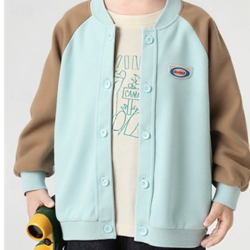 Barn Unisex Baseballjackor Ytterkläder Färgblock Långärmad Komfort Knappar Mjukt Täcka Utomhus Bomull Mode Dagligen Rosa Blå Himmelsblå Vår Höst 4 år + 2025 - $27.99 –P5