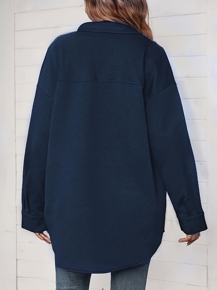 Жен. Повседневная куртка Удобный Дышащий Карман Пуговицы На каждый день Полотняное плетение Отпуск Для улицы Повседневные На каждый день Однобортный крой Длинная Отложной Свободное облегание 2026 - $35.99 –P2