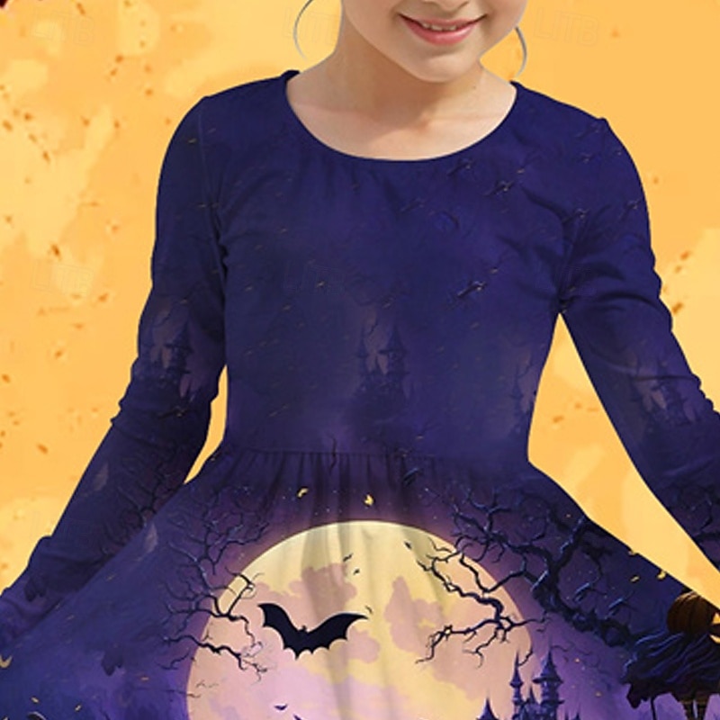 Halloween Dziewczyny ' 3D Dynia Sukienka Długi rękaw Lato Wiosna Urlop Codzienny Święto Księżniczka Piękny Słodkie Dzieci 4-12 lat Codzienne sukienki Sukienka A line Do kolan Regularny 2025 - $16.99 –P2