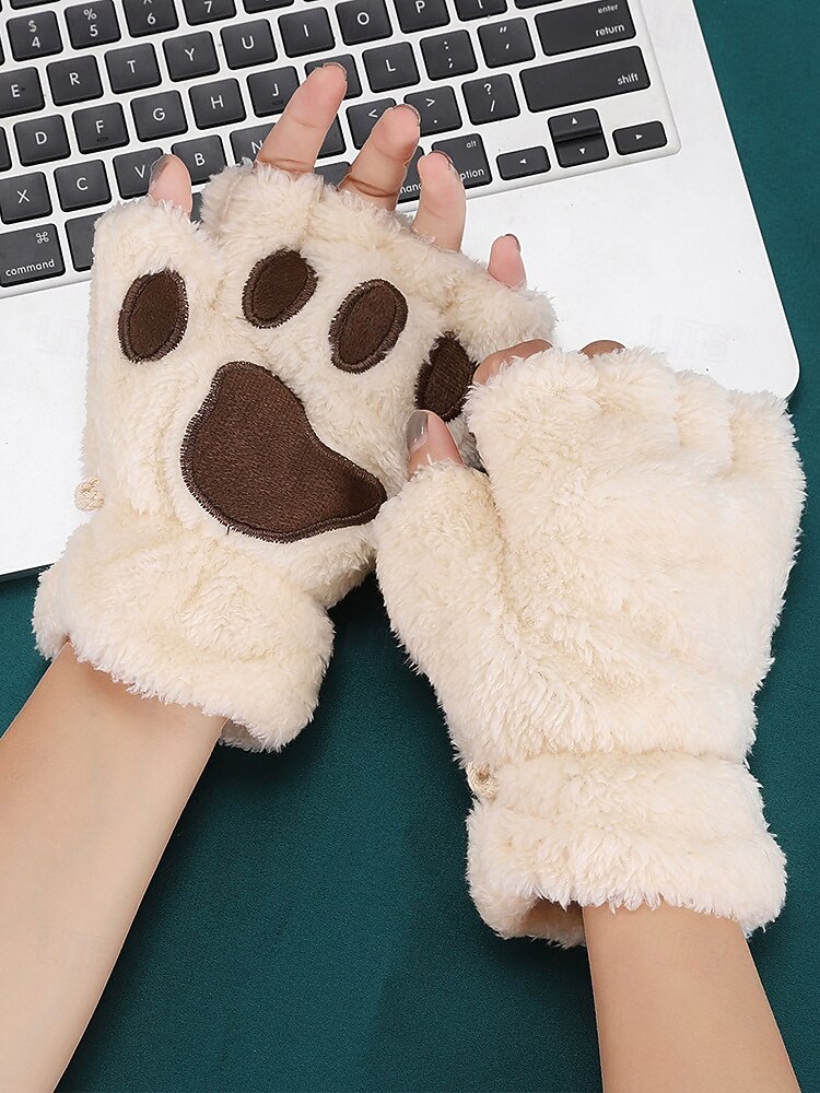 Luvas de pelúcia femininas com garras de gato – luvas fofas e peludas com garras de gato, luvas sem dedos quentes e macias para inverno, para cosplay, Halloween e uso diário de 2026 por $7.99 –P8