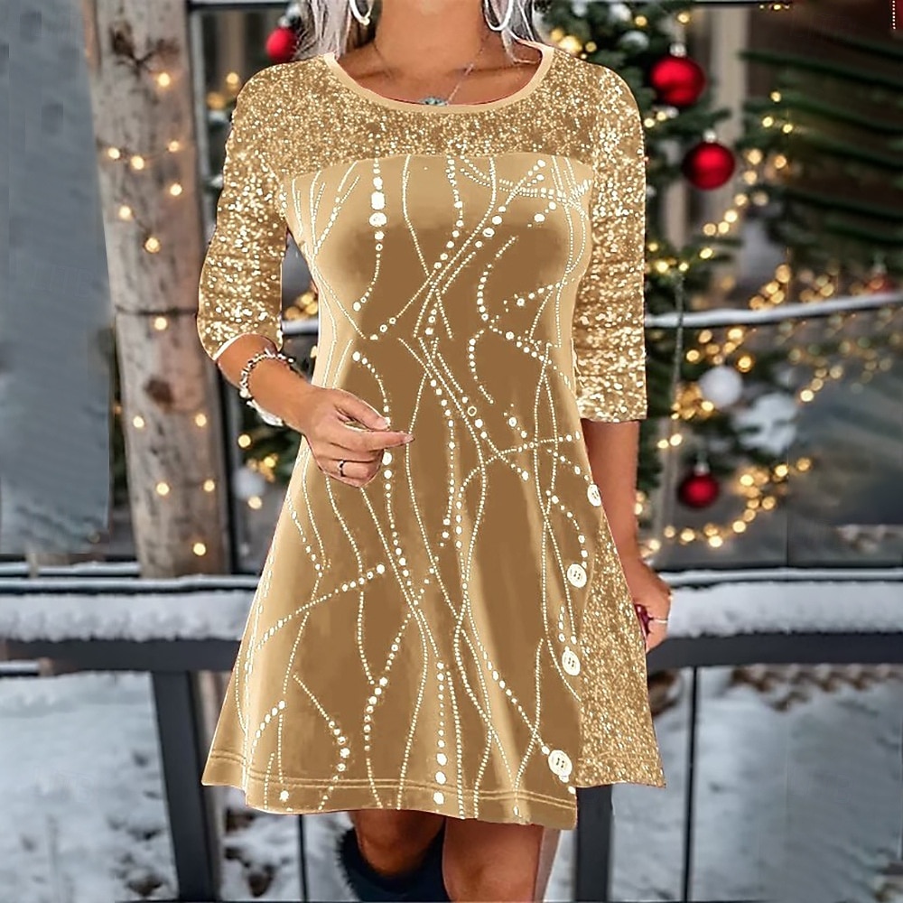 Damen Minikleid Samtkleid Freizeitkleid Cocktailkleid Elegant Mode Modern Täglich Date Wochenende Normale Passform Grafik Langarm Rundhalsausschnitt Rote Gold Grün Frühling Herbst 2025 - $36.99 –P5